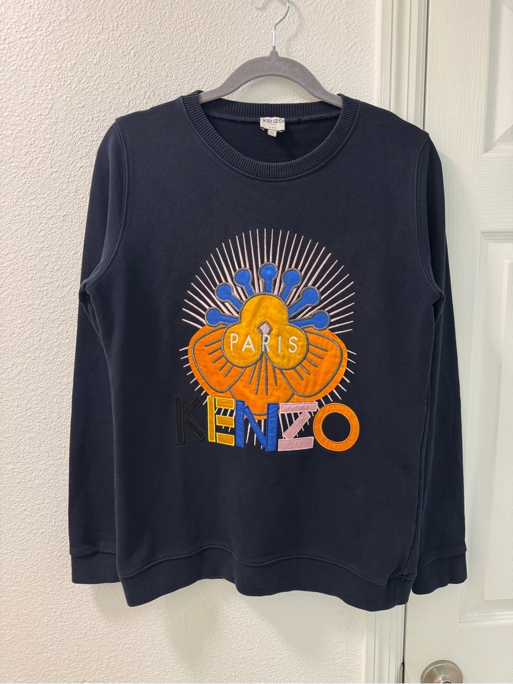 kenzo tanami flower embroidered logo sweatshirt navy blue 100% cotton size Large - Picture 4 of 5
